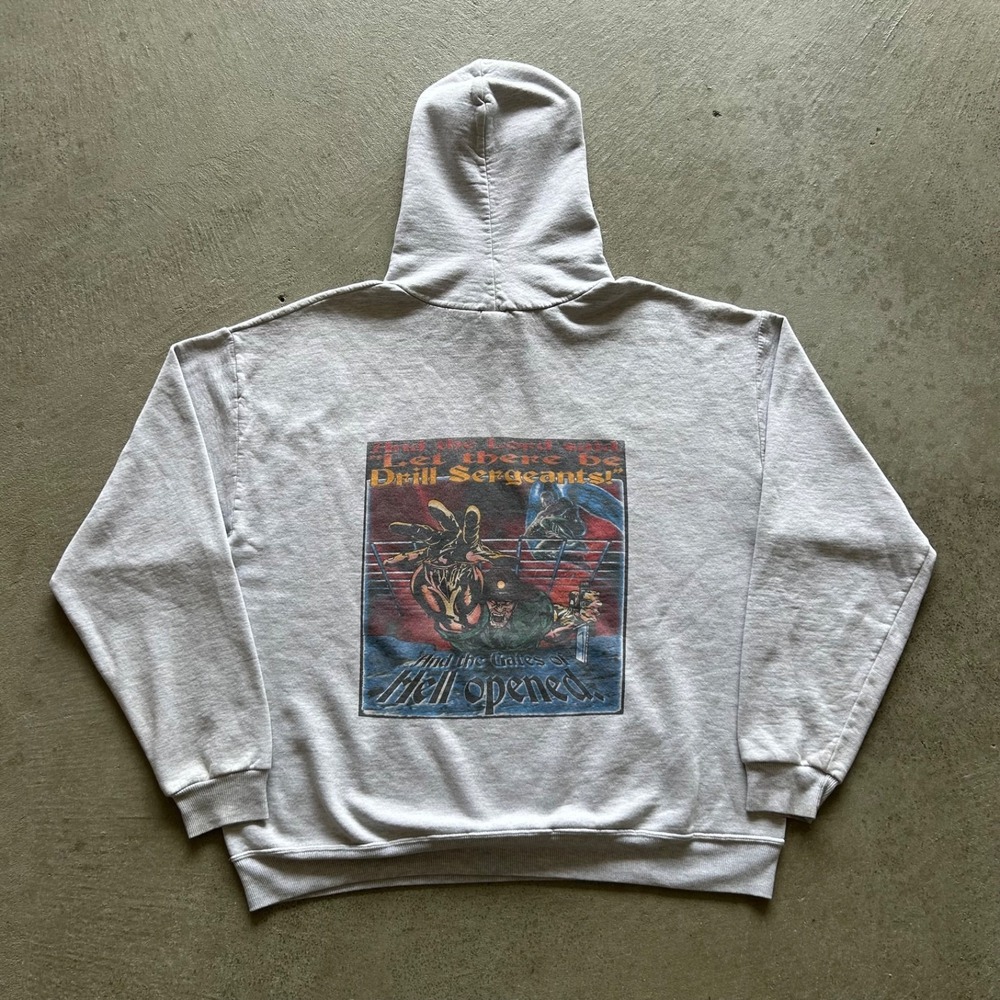 Vintage 90s Drill Sargent Sweatshirt Size XL Gray Military Marines Hoodie